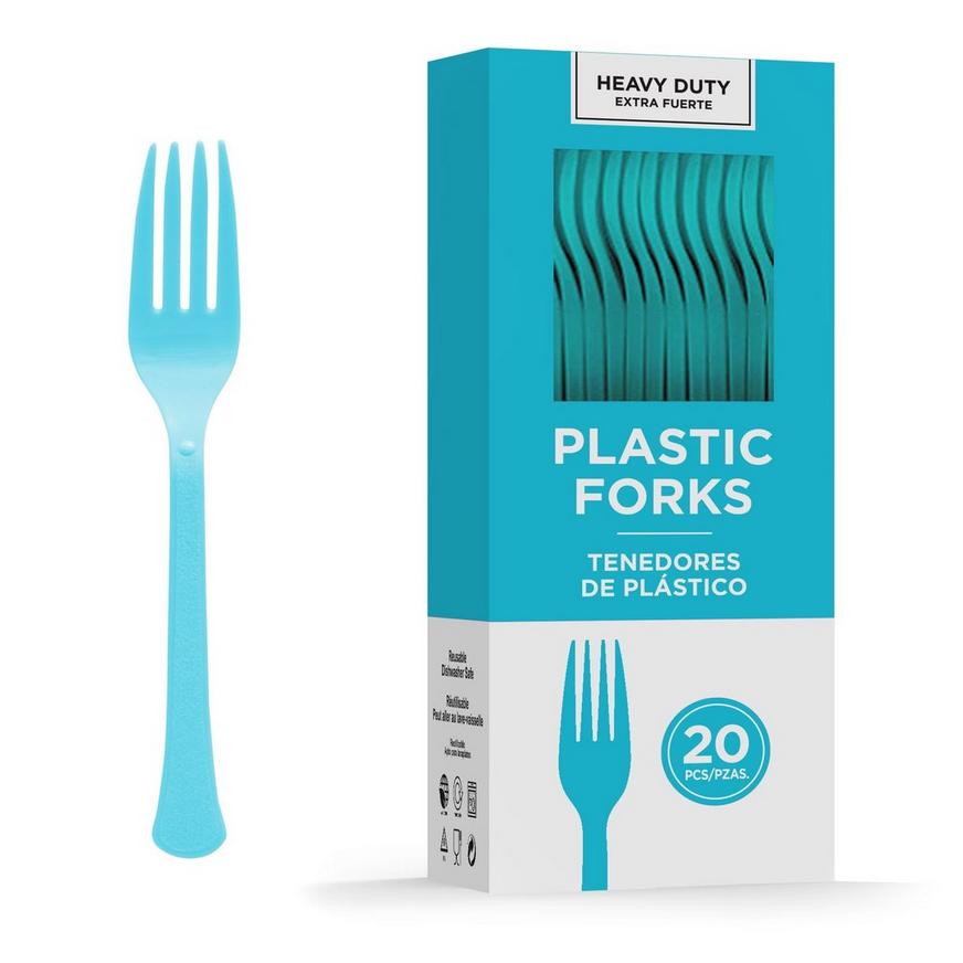 Caribbean Blue Heavy-Duty Plastic Forks, 20ct